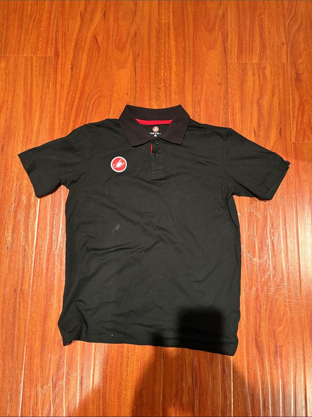Castelli Men's Black Polo with Red Trim and Logo Accent